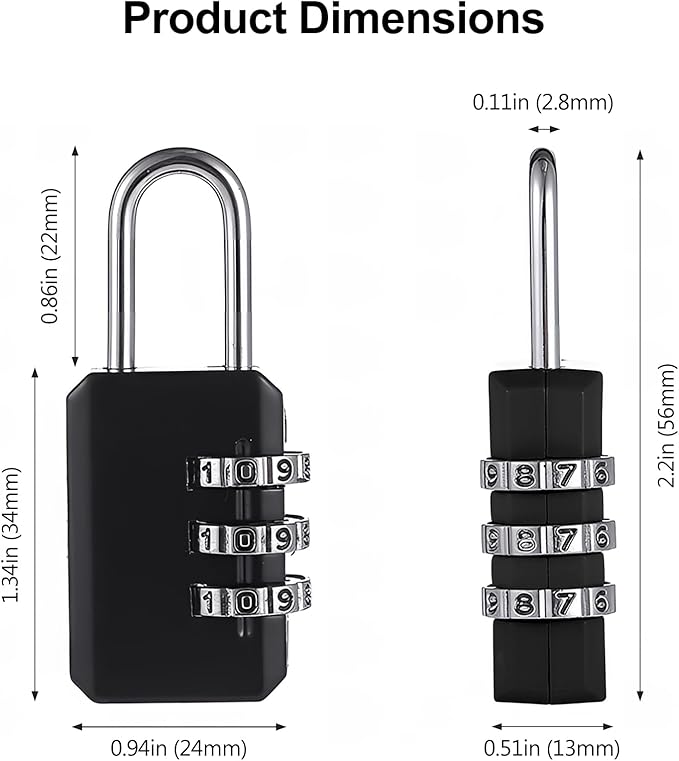 2-Pack Customizable Black Luggage Locks – Set Your Own Combination, Secure Travel Padlocks for Suitcases, Backpacks, and Bags