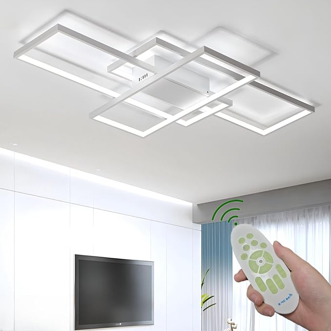 55″ 82W Modern Ceiling Light 3000-6500K Dimmable Kitchen Light Fixtures | Timer Night light Memory function Adjustable brightness color temperature Flush Mount Light Fixture remote control Bedroom