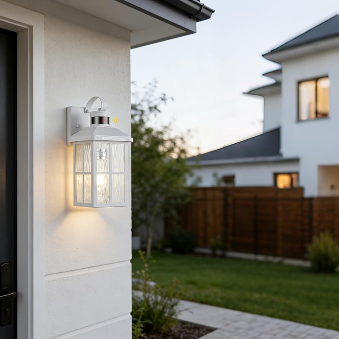 2 Pack Motion Sensor Porch Light Dusk to Dawn Outdoor Wall Light | Exterior Lighting Fixtures Modern Outside Wall Mount Coach Lamp for House Garage Patio Front Door(White)