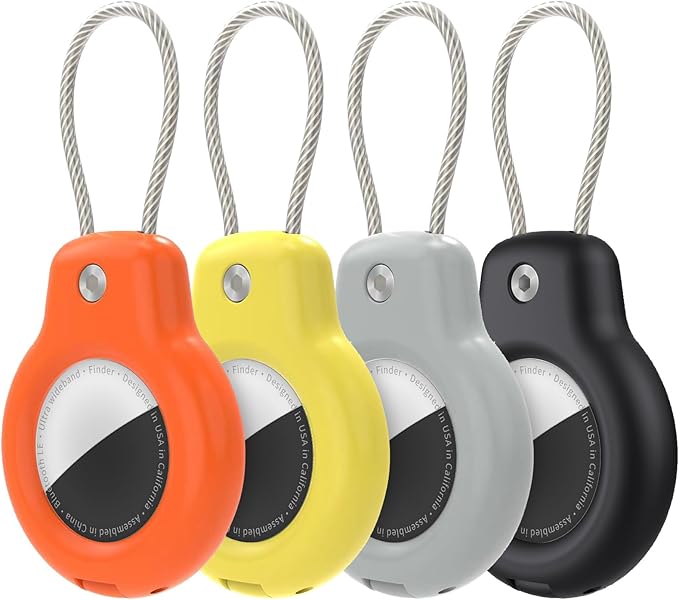 SPGUARD for AirTag Holder Case with Keychain 1st/2nd Air Tags-4 Pack for Apple Air Tag Holder with Wire Cable Lock Key Ring Chain Air Tagholder Accessories for GPS Item Tracker Kids,Keys,Luggage
