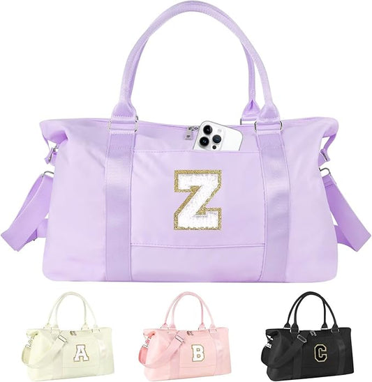 Dance Gym Duffel Bag for Teen Girls, Personalized Initial Travel Weekender Bag,Cute Overnight Carry On Duffle for Women,Sports Travel Cheer Bag,Monogram Christmas Gifts for Tween Preppy(purple-Z)