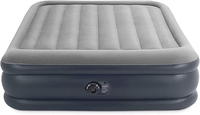 Intex 64135ED Dura-Beam Plus Deluxe Pillow: Fiber-Tech – Queen Size – Built-in Electric Pump – 16.5in Bed Height – 600lb Weight Capacity