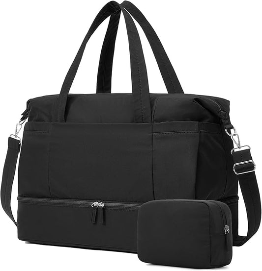 Vorspack Duffle Bag for Travel - 40L Gym Bag for Women Men Personal Item Travel Bag with Shoe Pocket Toiletry Bag Lightweight Carry On Bag for Weekender Overnight Sports - Black