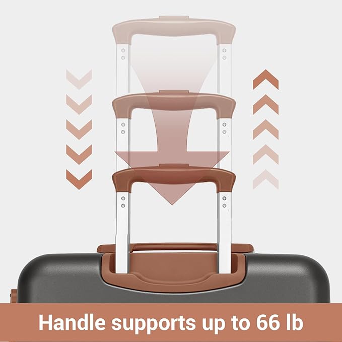 Kono 28 Inch Large Suitcase, Expandable for Long Trips, Impact-Resistant ABS+PC & Silent Wheels, Black, Lightweight Hardshell Luggage, Smooth Rolling Spinner Suitcase for Travel，Grey/Brown