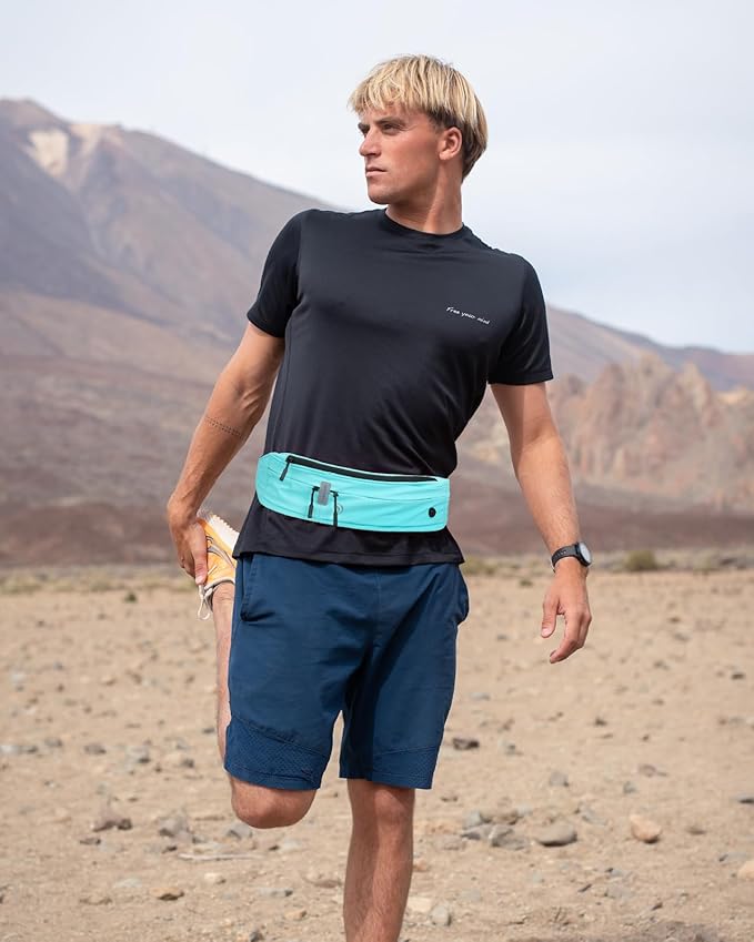 WATERFLY Running Belt Fanny Pack: Runner Marathon Jogging Waist Pack Sport Workout Exercise Fitness Phone Holder Belt for Men Women Jogger Slim Waistband Black