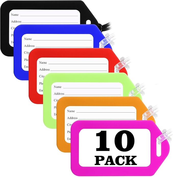 Sodsay 10 Pack Luggage Tag Bright Luggage Tags for Suitcases Bag Tags Name Tags for Kids Travel Accessories Must Haves by Sodsay (Colorful)