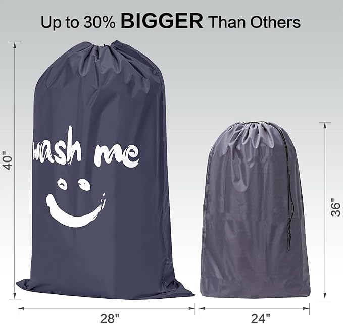 HOMEST 2 Pack XL Wash Me Travel Laundry Bag, Dirty Clothes Organizer, Large Enough to Hold 4 Loads of Laundry, Easy Fit a Laundry Hamper or Basket, Grey