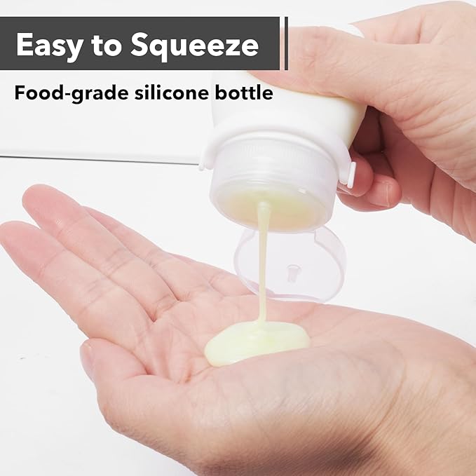 1oz Silicone Travel Bottles for Toiletries (4-Pack), TSA Approved Leakproof Toiletry Bottles with Locking Lid, Refillable Travel Size Containers for Shampoo, Body Wash, Camping & Trips (Grey White)