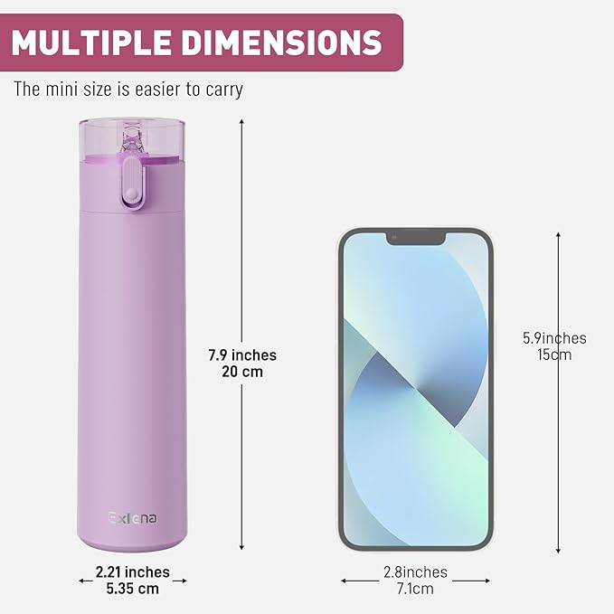 9oz Small Water Bottles with Straw, Mini Water Bottle with One-Hand Open Design, Leak-Proof Locking Lid for Hot&Cold Drinks, Small Travel Water Bottle - 100% Leakproof for School, Travel...(Lilac)