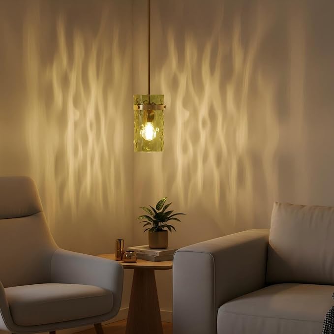 Modern Olive Green Wavy Glass Pendant Light - Adjustable E26 Hanging Lamp for Kitchen Island & Dining Room