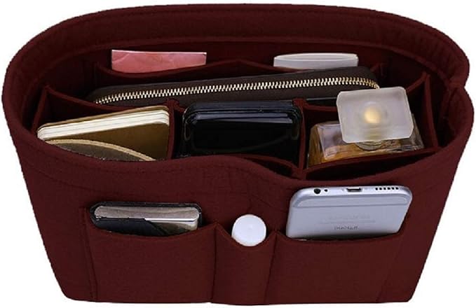 ZTUJO Purse Organizer Insert, Felt Bag Organizer For Handbag Purse Organizer,13 Colors, 6 Size (Medium, Wine Red)