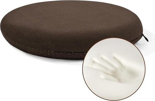 BUYUE Memory Foam Seat Cushion, Dia 15" Soft Velvet Round Stool Cushion Anti-Slip Chair Pads, M, Brown