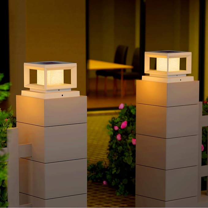 8 Pack Solar Post Lights, 4x4 6x6 Wooden Vinyl Fence Cap, White | Waterproof, Shinning Effect, Large Lighting Area Deck Light, Only Fit Three True Size Post: 3.5''x3.5'', 4''x4'', 5.5''x5.5''