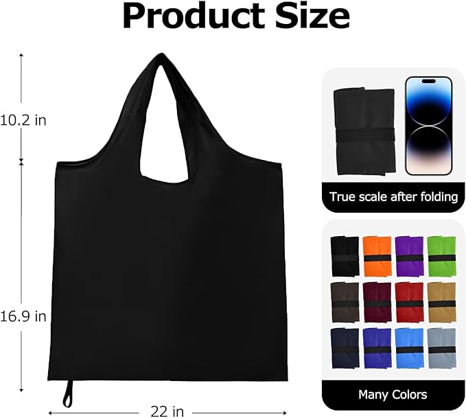 Washable Reusable Grocery Bags, Foldable Reusable Shopping Bags, Polyester Tote, Pocket Size Carrier