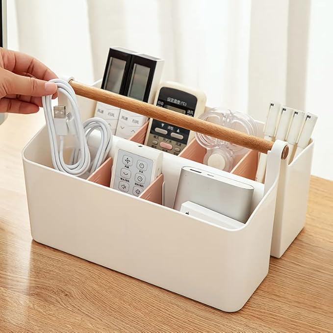 Vidifor Large Plastic Portable Caddy with Handle, Storage Organizer Bin with Adjustable Dividers for Art Supplies, Crafts, Colored Pencils, Makeup Desk