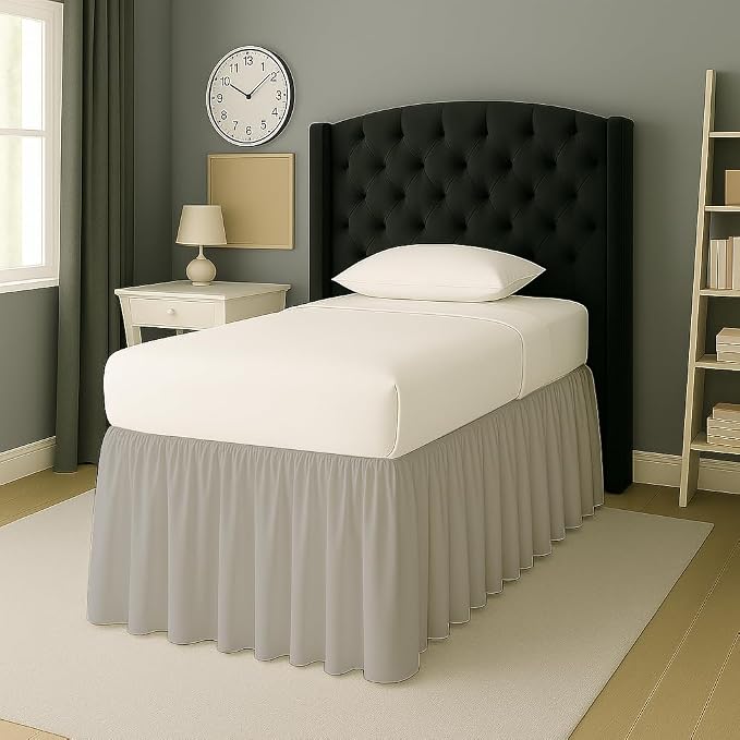 Cottingon Dorm Bed Skirt Twin XL 32" with Split Corners, 100% Microfiber Soft and Stylish, College Room Essential, Extra Long Dust Ruffle for Extended Beds, Light Grey