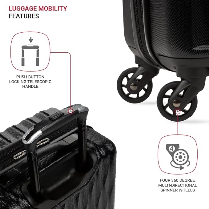 SwissGear 8018 Expandable Luggage Set, 3-Piece Hardside Luggage Set with Spinner Wheels