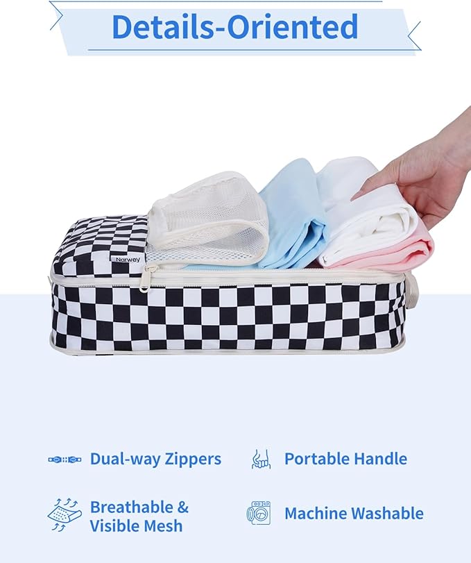 Narwey 6 Set/5 Set Compression Packing Cubes for Travel Kids Women Carry on, Packing Organizers Bag for Backpack Luggage Suitcase Duffle Bags