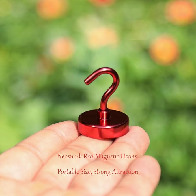 Neosmuk Magnetic Hooks,Heavy Duty Earth Magnets with Hook for Refrigerator, Extra Strong Cruise Hook for Hanging, Magnetic Hanger for Curtain, Grill(Red, 6 Pack)