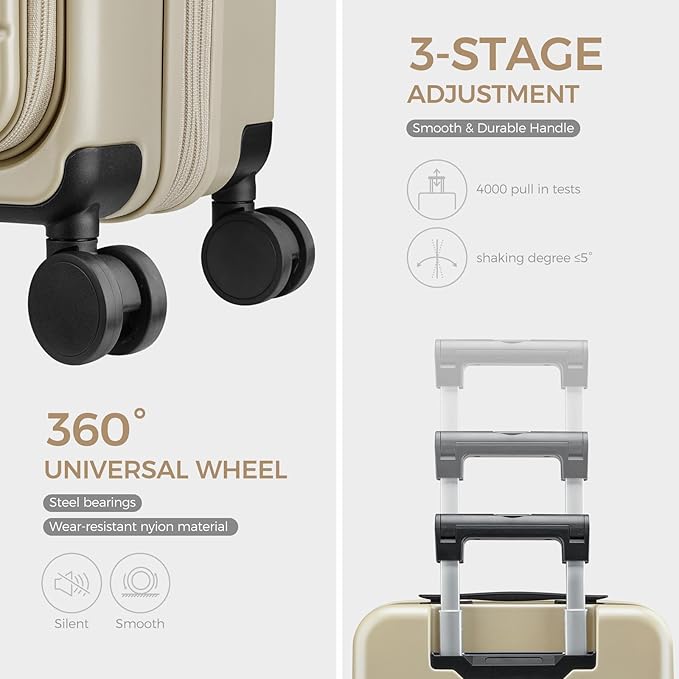 Carry on Luggage Top opening Suitcases, Expandable with Cup Holder and USB Charging Port,Lightweight with Front Pocket Rolling Suitcases with Spinner Wheels