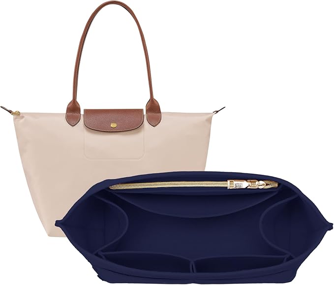 OPPOSHE Purse Organizer Insert for Longchamp Le Pliage, Premium Felt Long Champ Bag Handbag Women, Tote Organizer Insert with 9 Compartments (Large, Navy)