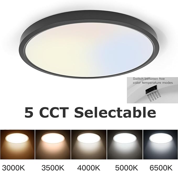TALOYA Flush Mount Ceiling Light, 20W 5CCT Selectable,12 Inch-8Pack | Ultra-Thin Edge-Lit LED Ceiling Light Fixture for Bedroom,Kitchen,Laundry ,Closet Room,110-240V Compatible,Black