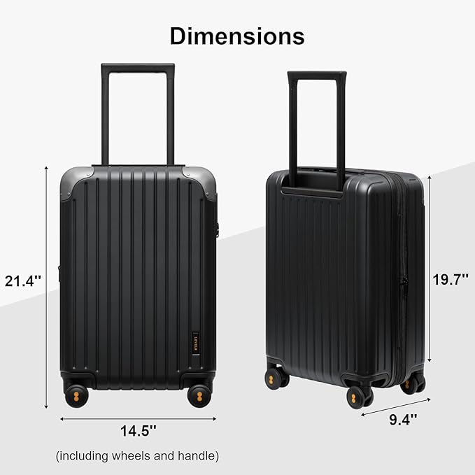 LEVEL8 Carry on Luggage Airline Approved, Hardshell Suitcases with Spinner Wheels, PC Expandable Luggage, 20 Inch, Black