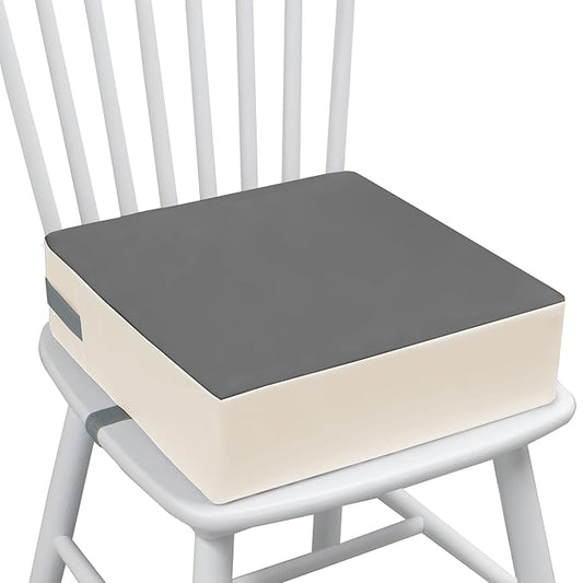 Toddler Booster Seat Dining Table Kitchen Chair, Waterproof Anti-Scratch PU Cushion, Non-Slip Bottom, Adjustable Buckle Straps, Easy Clean Portable Seat Cushion (Dark Grey+White)