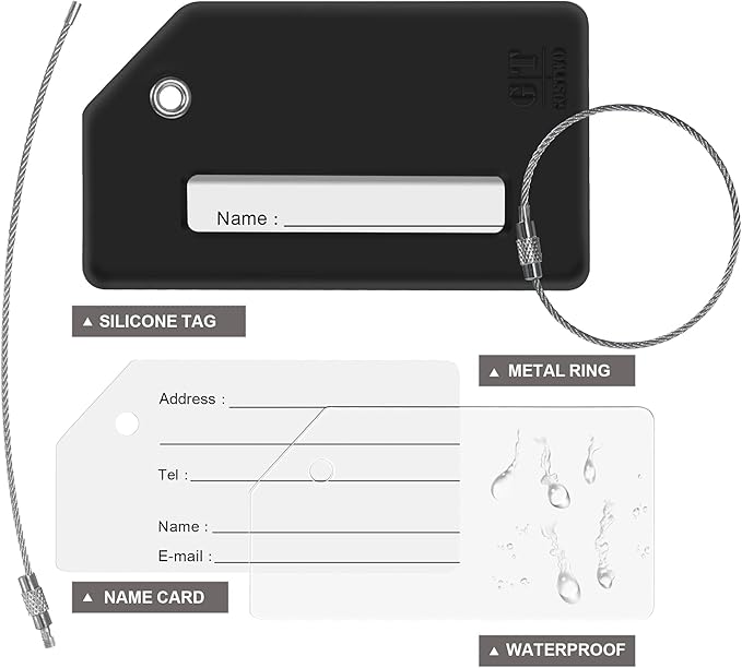 Gostwo 2 Pack Silicone Luggage Tags for Suitcases, 26 Initial Letter Baggage Labels Handbag School Bag Suitcase Instrument Tag with Stainless Steel Loop(Black & White) (Letter S)