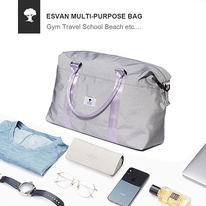ESVAN Travel Tote Duffel Gym Bag,Weekender Overnight Carry-on Tote Crossbody Bag with Wet Pocket and Trolley Sleeve Upgraded