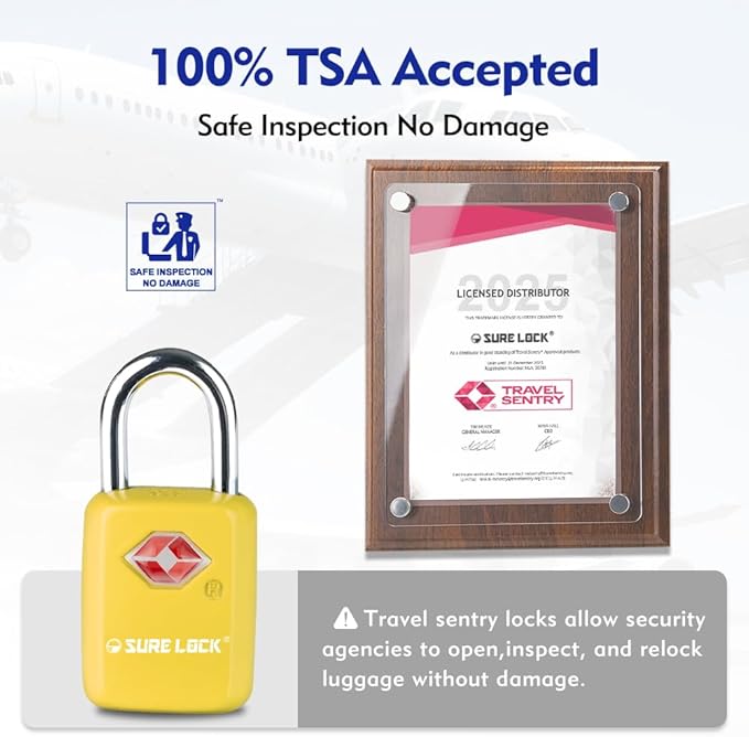 SURE LOCK Mini TSA Approved Keyed Luggage Lock – One Key Opens All, Fits Tight Zipper Gaps & Small Pull Holes, Compact Travel Lock for Suitcases, Backpacks & Handbags