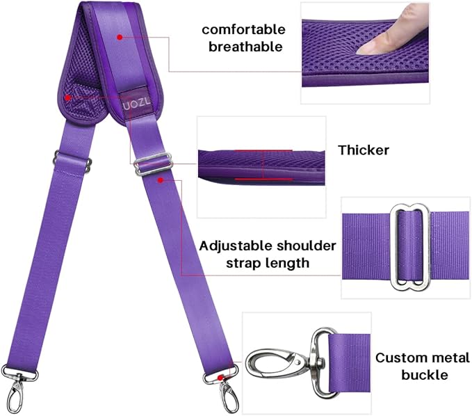 59 Inch Shoulder Straps, Soft with Ultra-Thick Fixed Shoulder Pad, Two Way Independently Adjustable Buckle Replacement Straps for Laptop Bag Messenger Bag Tool Bag Luggage,Purple