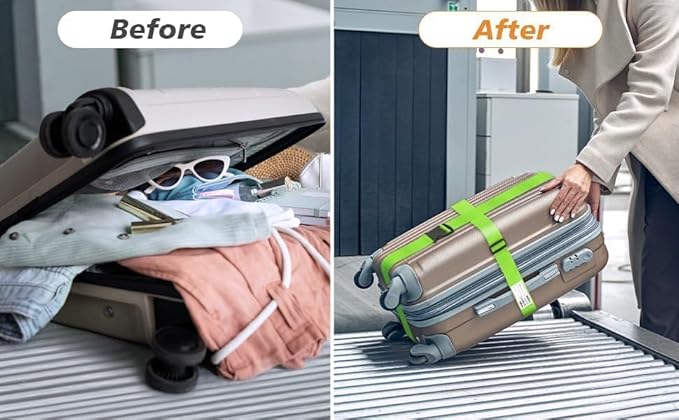 BILIONE Luggage Straps Adjustable Suitcase Belt, Lockable Against Accidental Opening, Easy to Identify Travel Accessories, Add a Bag Connector Holds Suitcase Together (2, Lucky Purple)