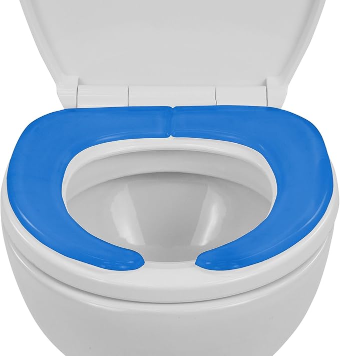 Vive Gel Toilet Seat Cushion Cover - Raised Padded Riser Cushion for Elongated, Standard, and Commode Chairs- Seat Warmer Pressure & Pain Relief Comfort- Adhesive Donut Pad for Elderly, Seniors (Blue)