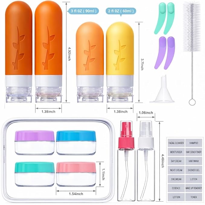 Travel Containers for Toiletries, 18pack TSA Approved Size Containers for Toiletries,travel bottles for Toiletries,travel Jars or Personal Essentials