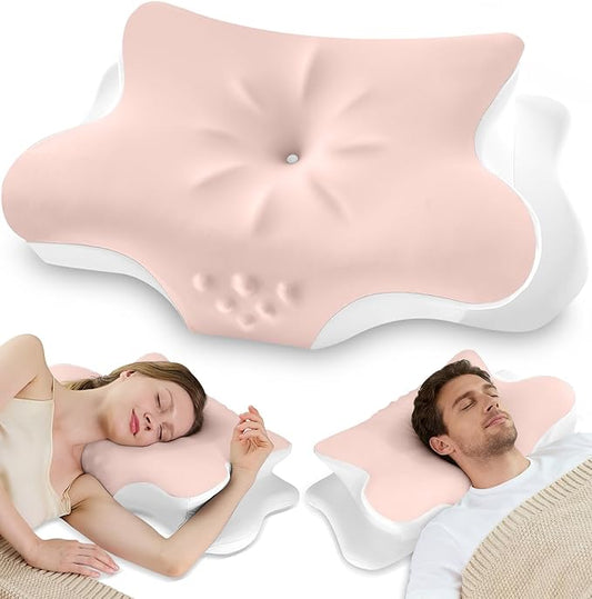 Cervical Neck Pillow for Pain Relief – Ergonomic Memory Foam Pillow for Side Sleeper Contour Orthopedic Bed Pillow for Neck Support with Cooling Cover – Ideal Christmas Birthday Gift for Women - Pink