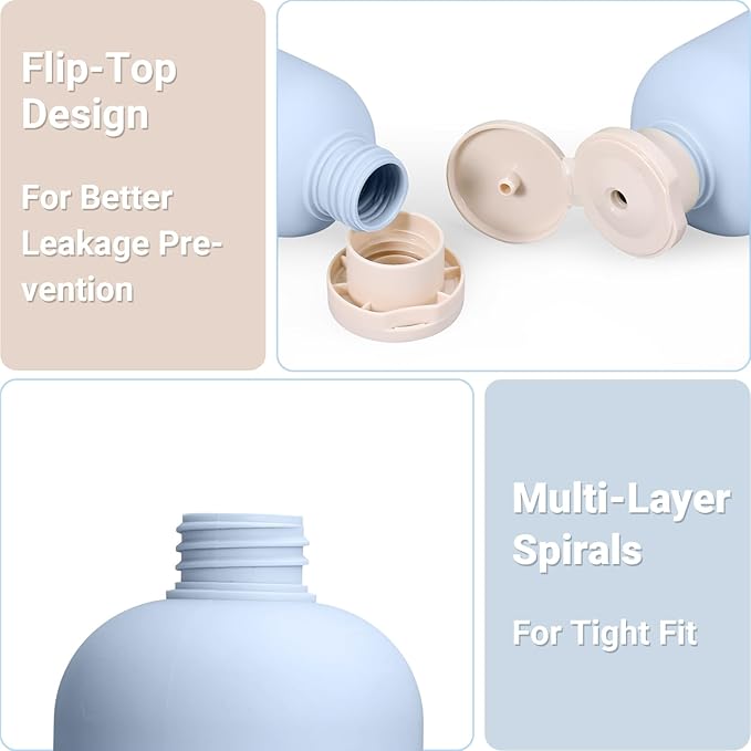 ASEVAT 8.8oz 4pack Refillable Travel Shampoo and Conditioner Bottles, Travel Size containers, Travel Bottle for toiletries, Squeeze Bottles with Flip Cap, Empty Plastic Leak Proof Travel Bottles