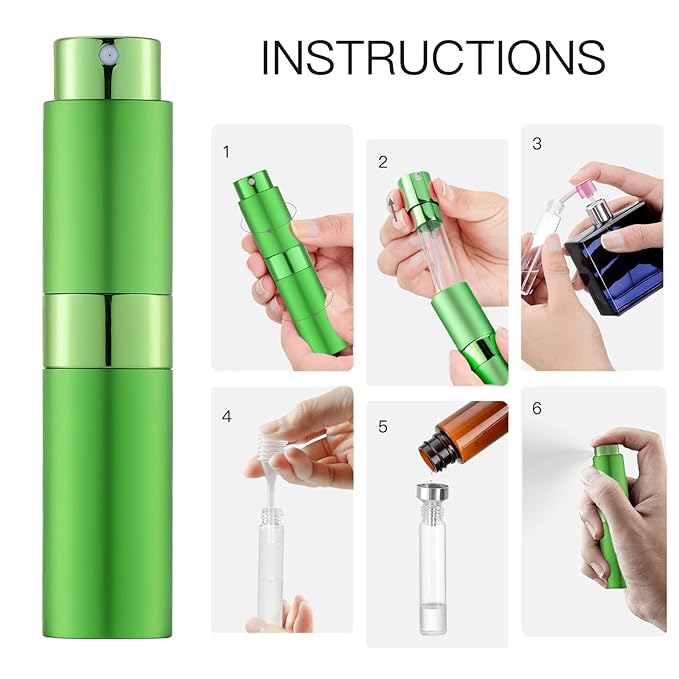 LISAPACK 8ML Atomizer Perfume Spray Bottle for Travel, Empty Refillable Cologne Dispenser, Portable Sprayer (Green)