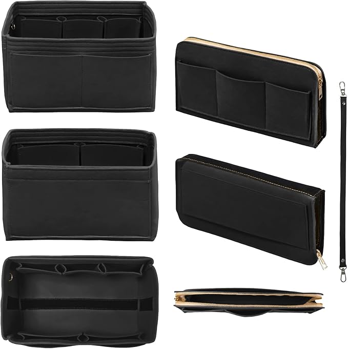 DailyPlus Purse Organizer Insert with Zipper Felt Bag Organizer for Tote Purse Black Large