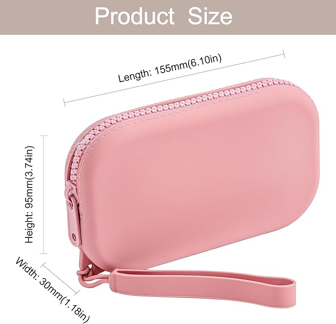 Small Silicone Multifunctional Essential Bag Portable Travel Makeup Bag for Women Men Cards Cash Bag Zipper Pouch (Pink)