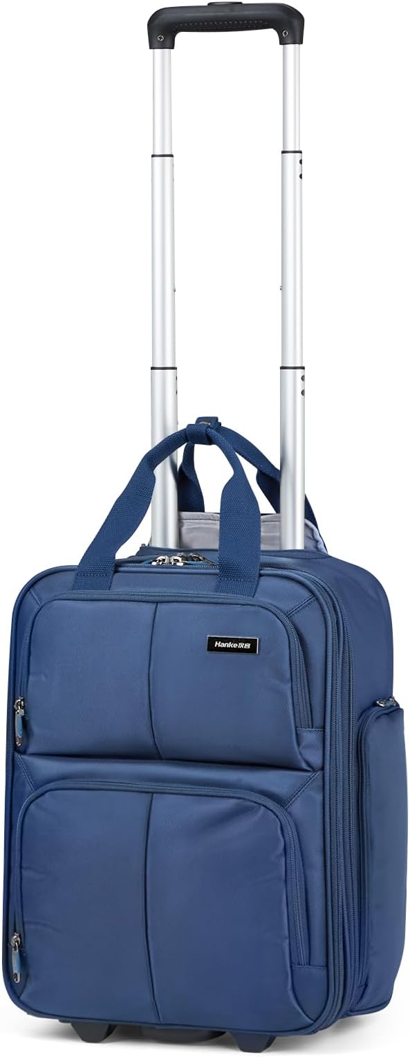 Hanke 16 Inch Underseat Carry On Luggage With Wheels, Small Rolling Suitcase Lightweight Under Seat Carry On Bag, Airline Approved Personal Item Overnight Softside Travel Luggage Bag,Blue