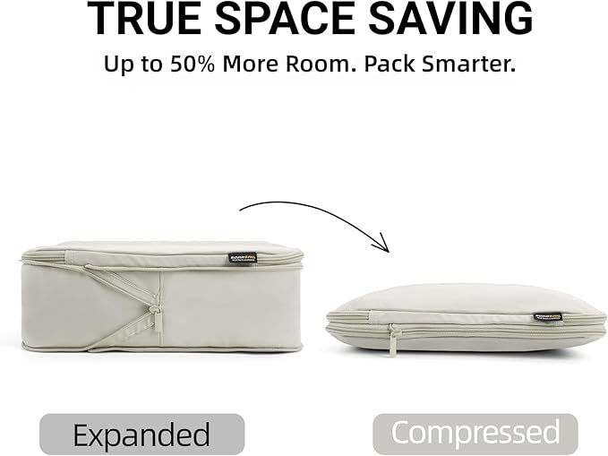 4 Piece Compression Packing Cubes for 3–7 Day Travel, Lightweight Travel Organizers with Breathable Mesh, Double-Zipper Packing Cubes for Carry-On & Suitcases (Off White)