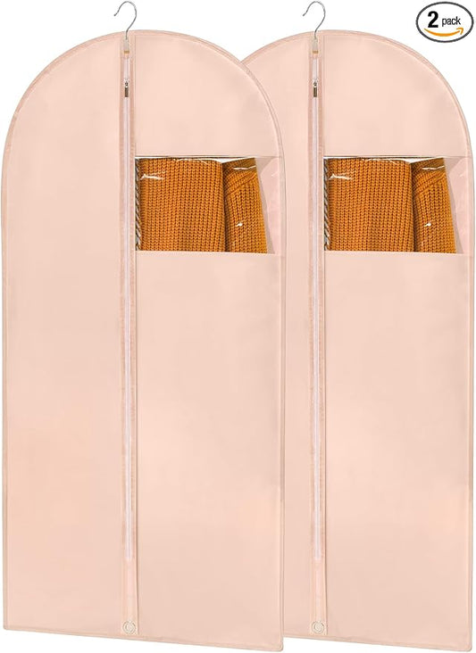 43" Suit Bags for Closet Storage and Travel, Pink Garment Bags for Hanging Clothes, Women’s Suit Cover Bags with Clear Window for Coats, Jackets, Shirts(2 Pack)