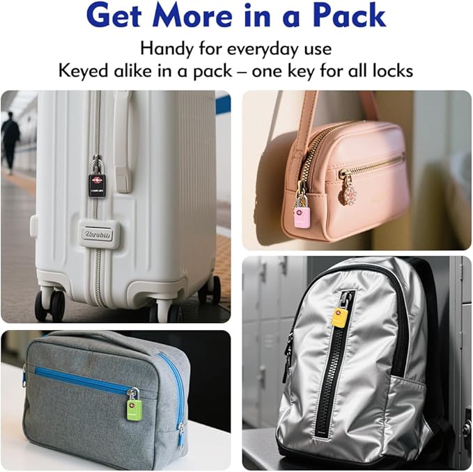 SURE LOCK Mini TSA Approved Keyed Luggage Lock – One Key Opens All, Fits Tight Zipper Gaps & Small Pull Holes, Compact Travel Lock for Suitcases, Backpacks & Handbags