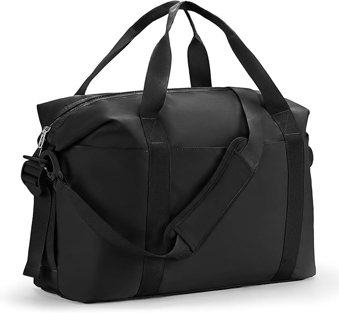 Percover Weekender Travel Duffel Bag for Women, Lightweight Soft-Structure 33L Carry-On, Water-Resistant Nylon with Shoulder Strap & Trolley Sleeve, Personal Item Friendly, Midnight Black