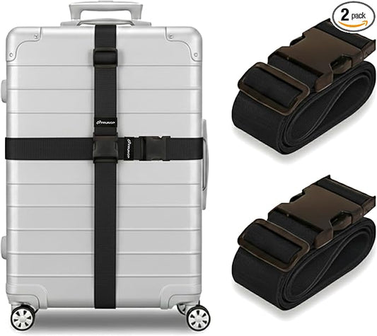 Luggage Straps for Suitcases, Adjustable Travel Suitcase Belts with Buckle Closure, Designed for Carry-On and Checked Luggage, Reusable Travel Accessory, Black - Pack of 2