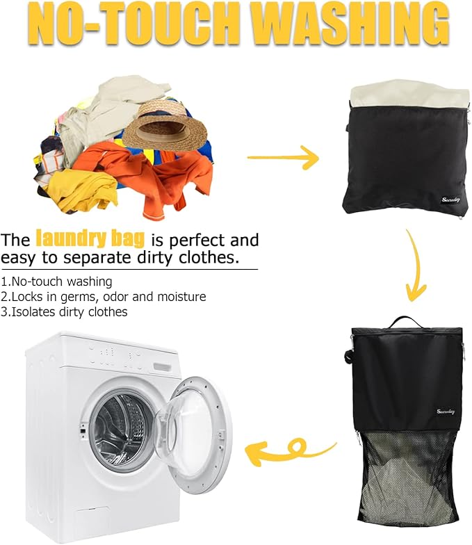 Mesh Laundry Bag Travel Bags-Small Hanging Wash Delicates Reusable Dirty Bag, Travel, Gym, Healthcare Workers, Laundry, Sports, Fitness, Swimwear, Camping, Wet Clothes. L (Black)