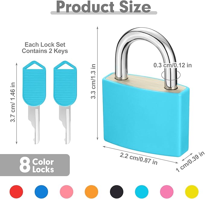 8Pcs 22mm Mini Suitcase Locks, Multicolor Metal Padlock with Key, Plastic-Covered Luggage Locks for Suitcase, Boxes, Backpack, Locker, Laptop Bag