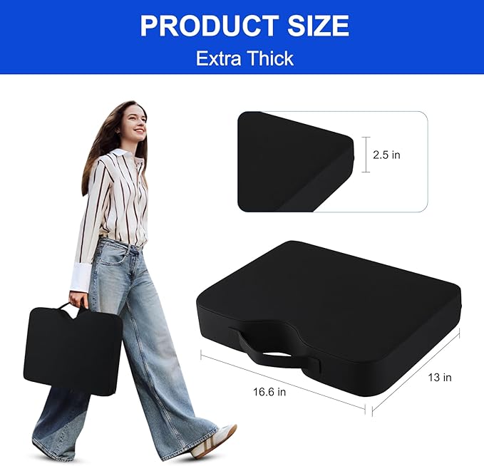 Stadium Seat Cushions 2 Pack, Extra Thick 2.5 Inch, U-Shaped Ergonomic Design, Waterproof & Portable Bleacher Seats with Carrying Handle