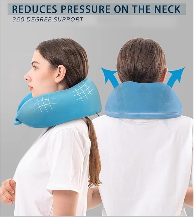 Travel Neck Pillow Comfort Memory Foam Neck Pillows for Airplanes Neck Support Pillow for Sleeping Traveling Trains Cars Offices Home Rest Blue